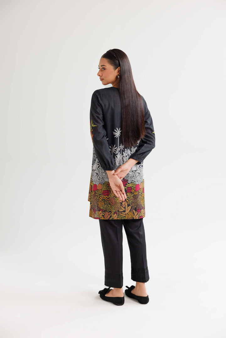 Black Khaddar Printed Winter Tunic