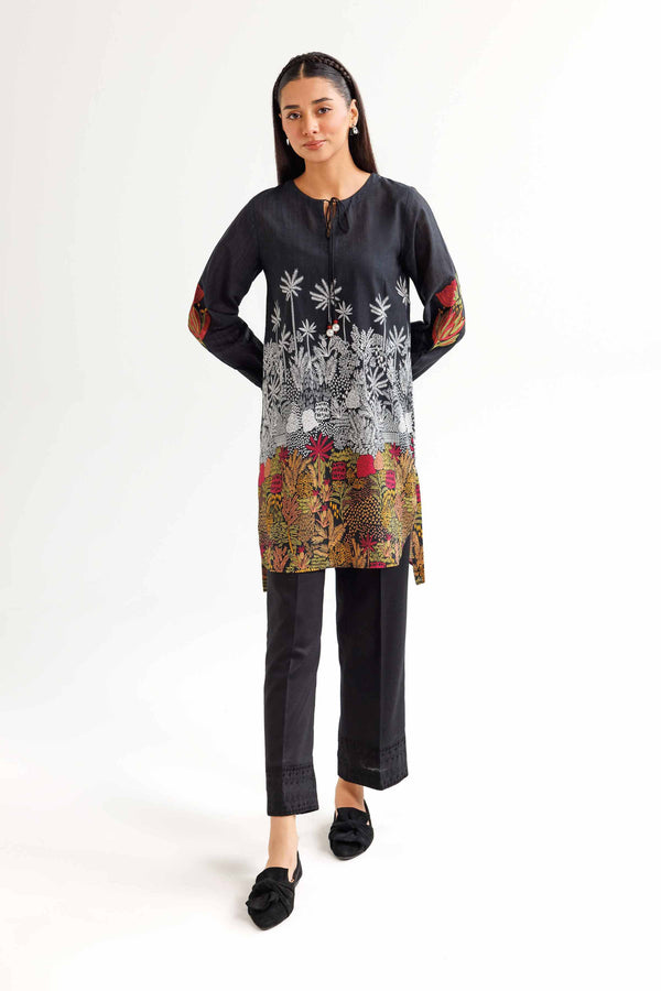 Black Khaddar Printed Winter Tunic