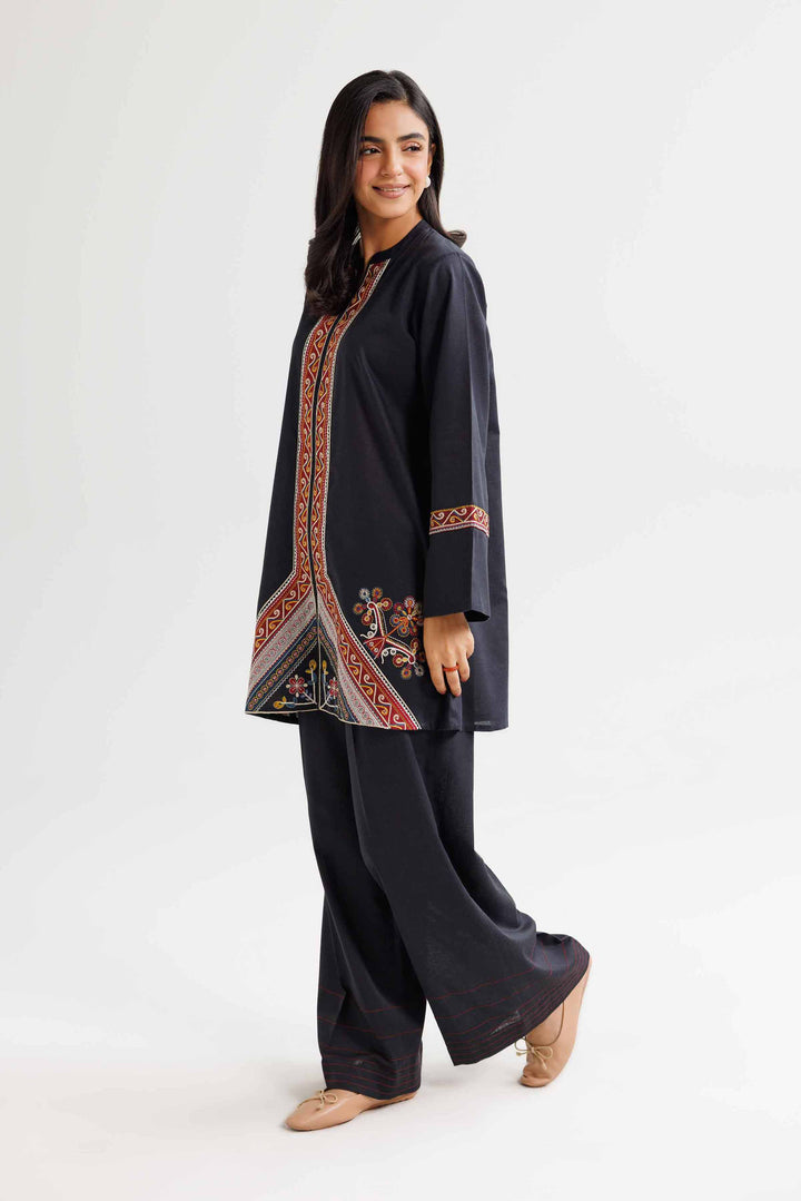 2 Piece Embroidered Black Karandi Winter Suit