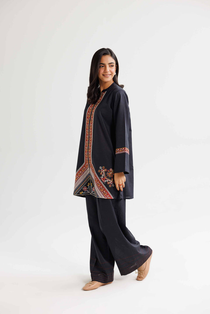 2 Piece Embroidered Black Karandi Winter Suit