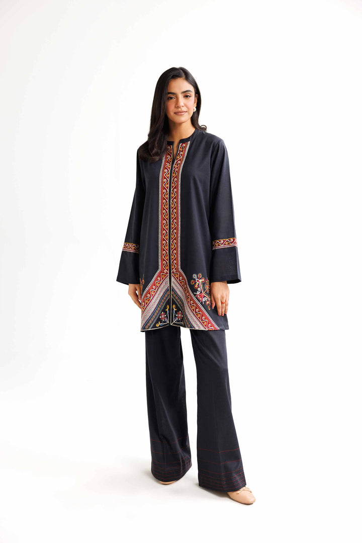 2 Piece Embroidered Black Karandi Winter Suit