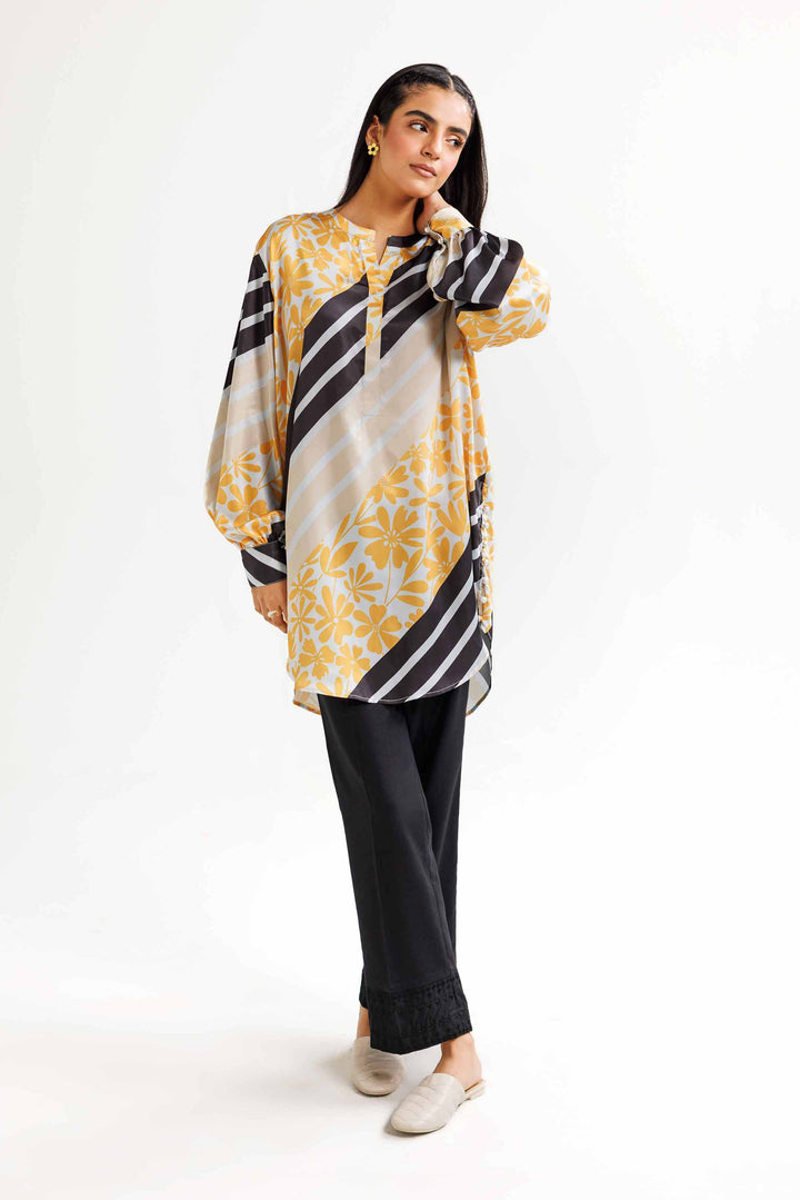 Off White Silk Printed Winter Tunic