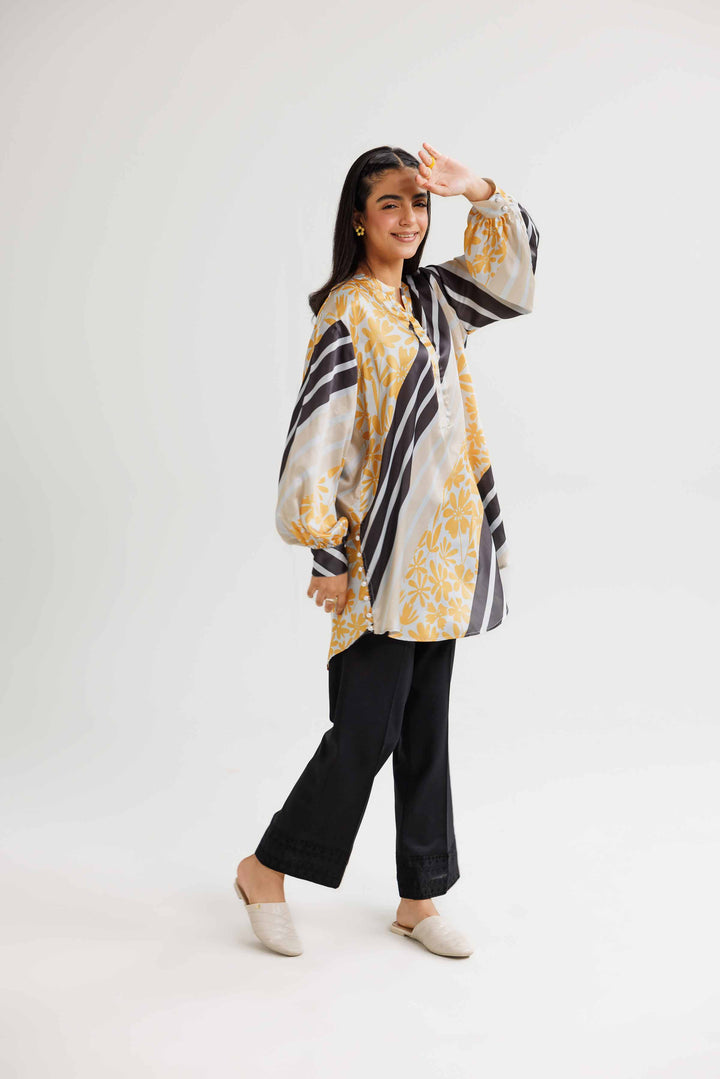 Off White Silk Printed Winter Tunic