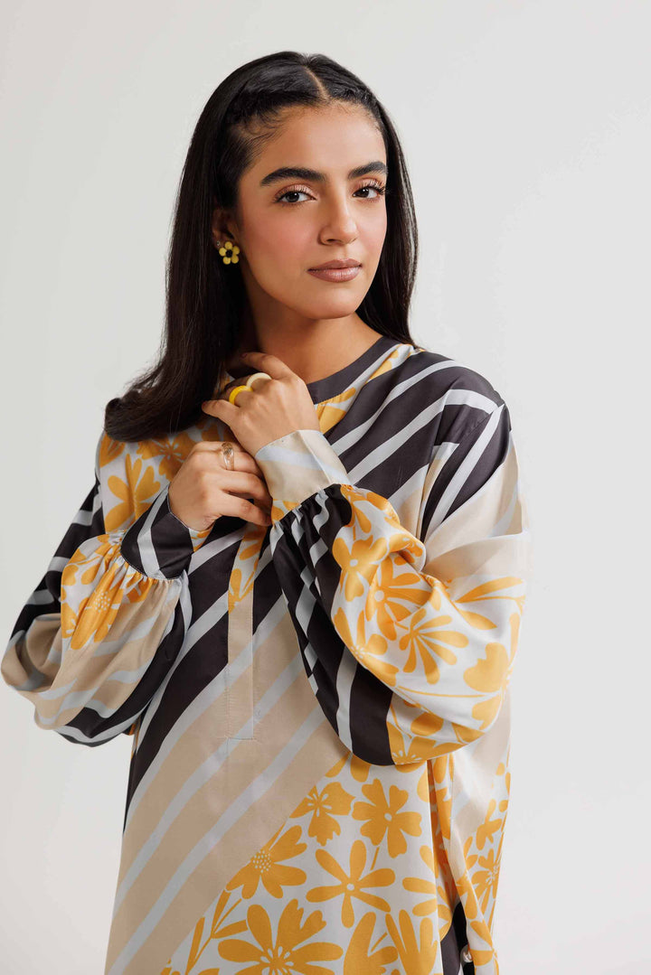 Off White Silk Printed Winter Tunic