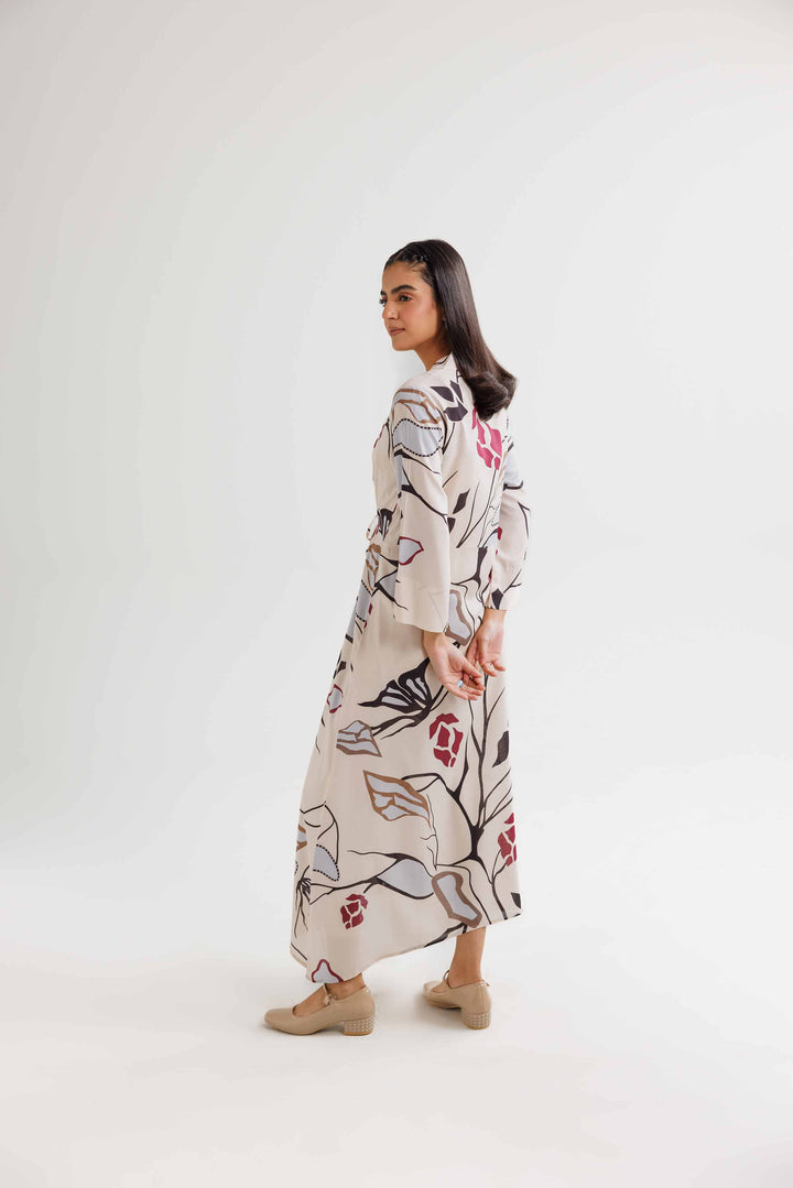 Beige Micro Modal Printed Winter Dress