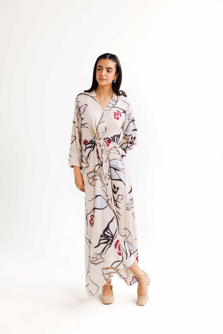 Beige Micro Modal Printed Winter Dress