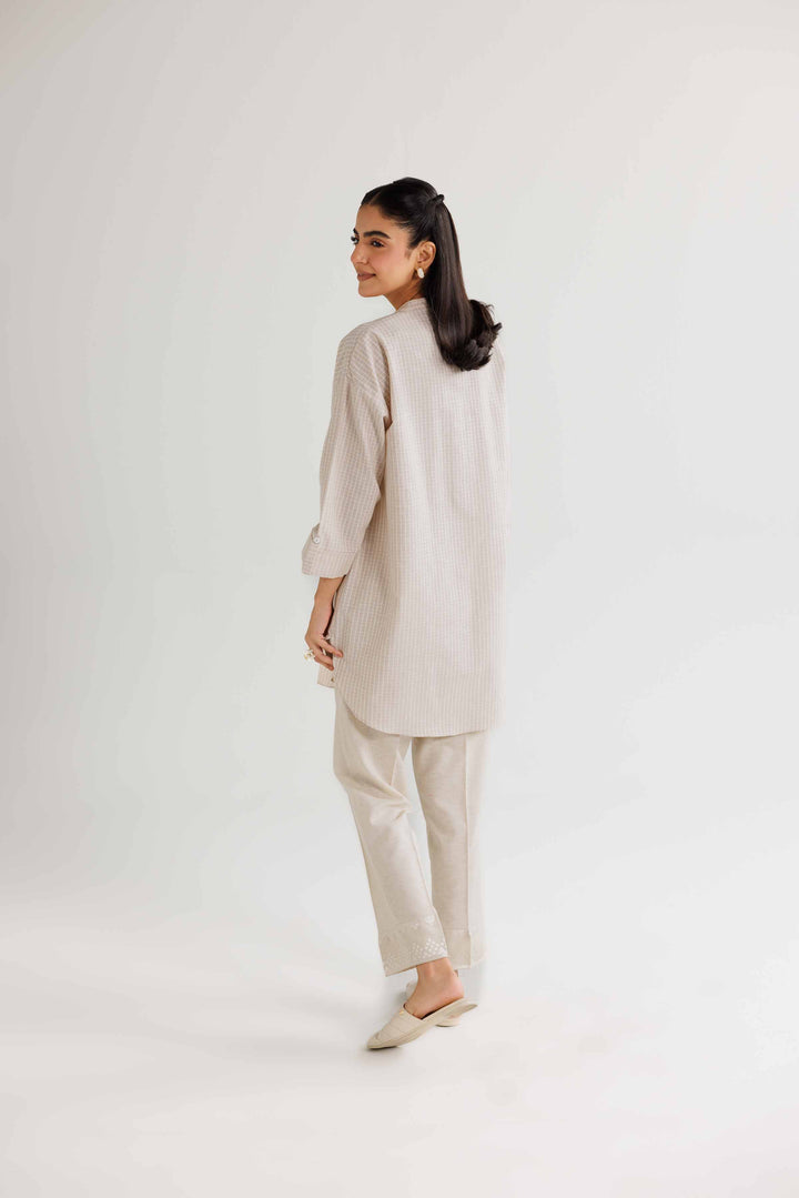 Beige Yarn Dyed Embroidered Winter Tunic