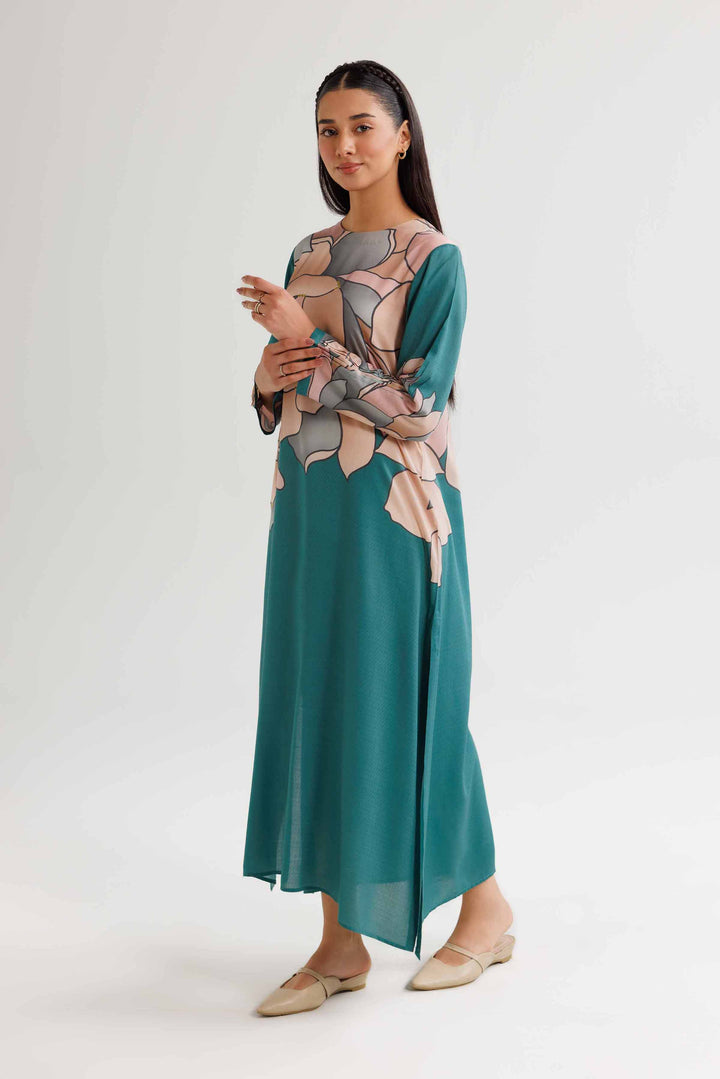 Dark Green Micro Modal Printed Winter Dress