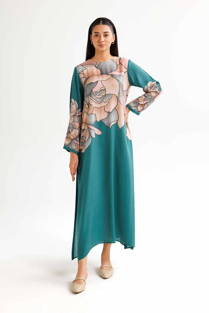 Dark Green Micro Modal Printed Winter Dress