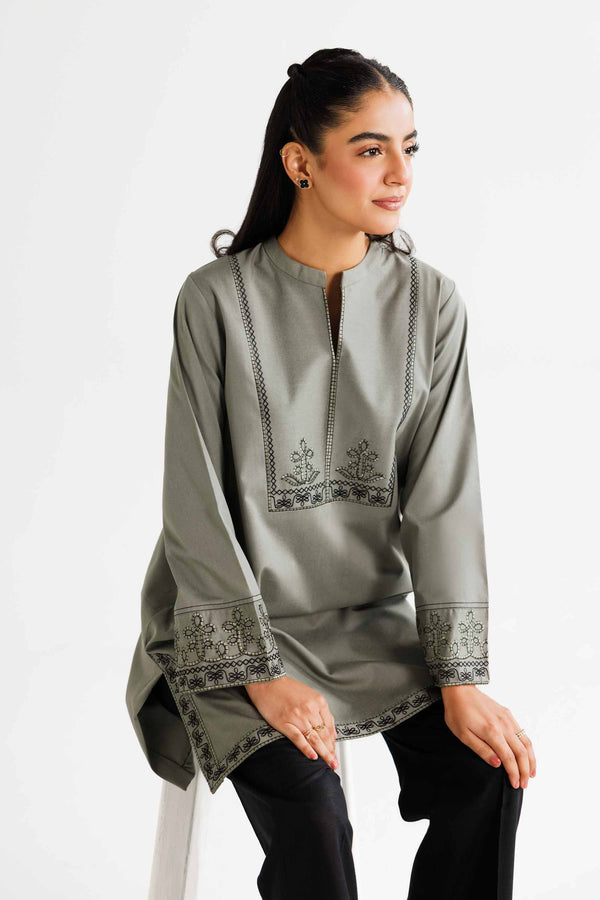 Embroidered Sage Winter Jacquard Tunic