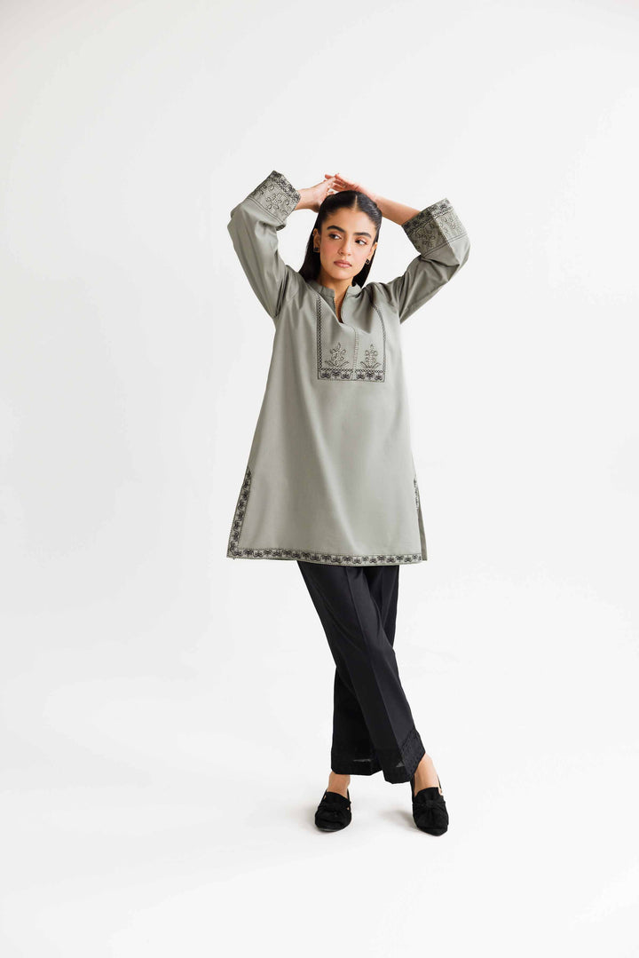 Embroidered Sage Winter Jacquard Tunic