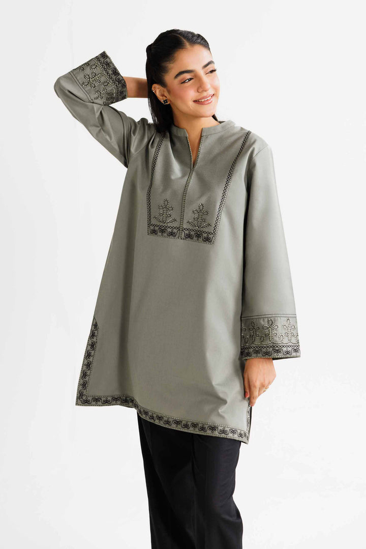 Embroidered Sage Winter Jacquard Tunic