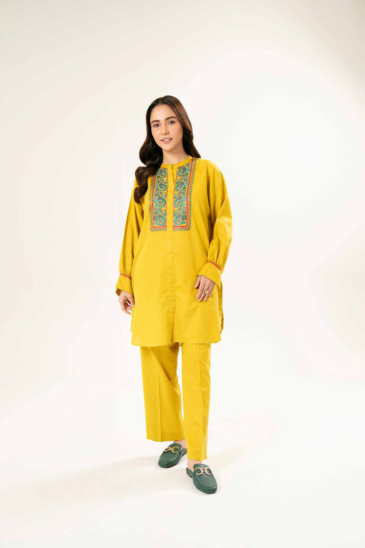 Embroidered Yellow Karandi Suit