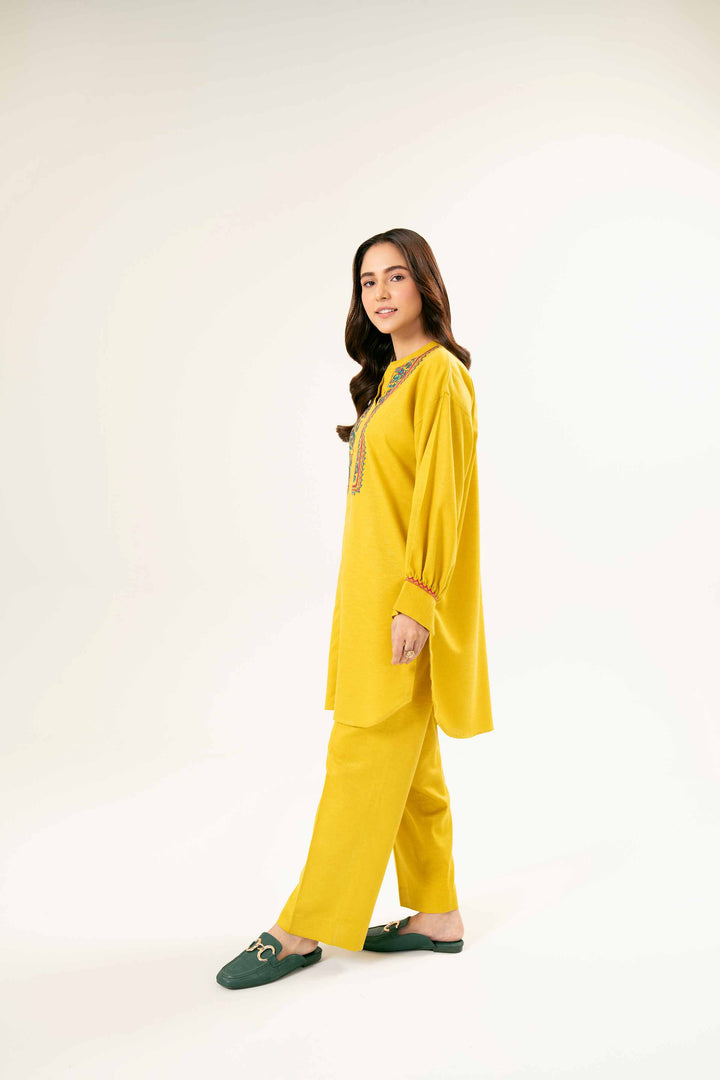 Embroidered Yellow Karandi Suit