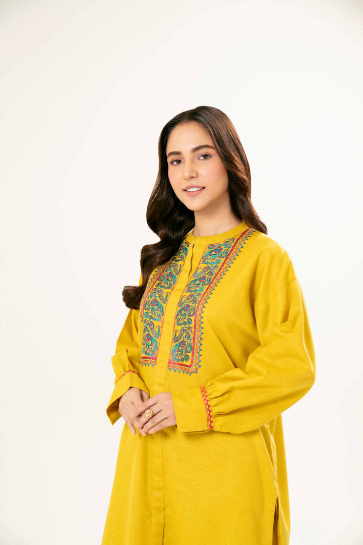 Embroidered Yellow Karandi Suit