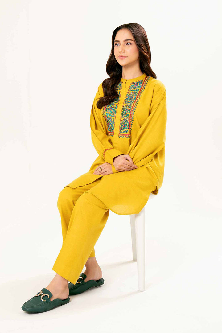 Embroidered Yellow Karandi Suit