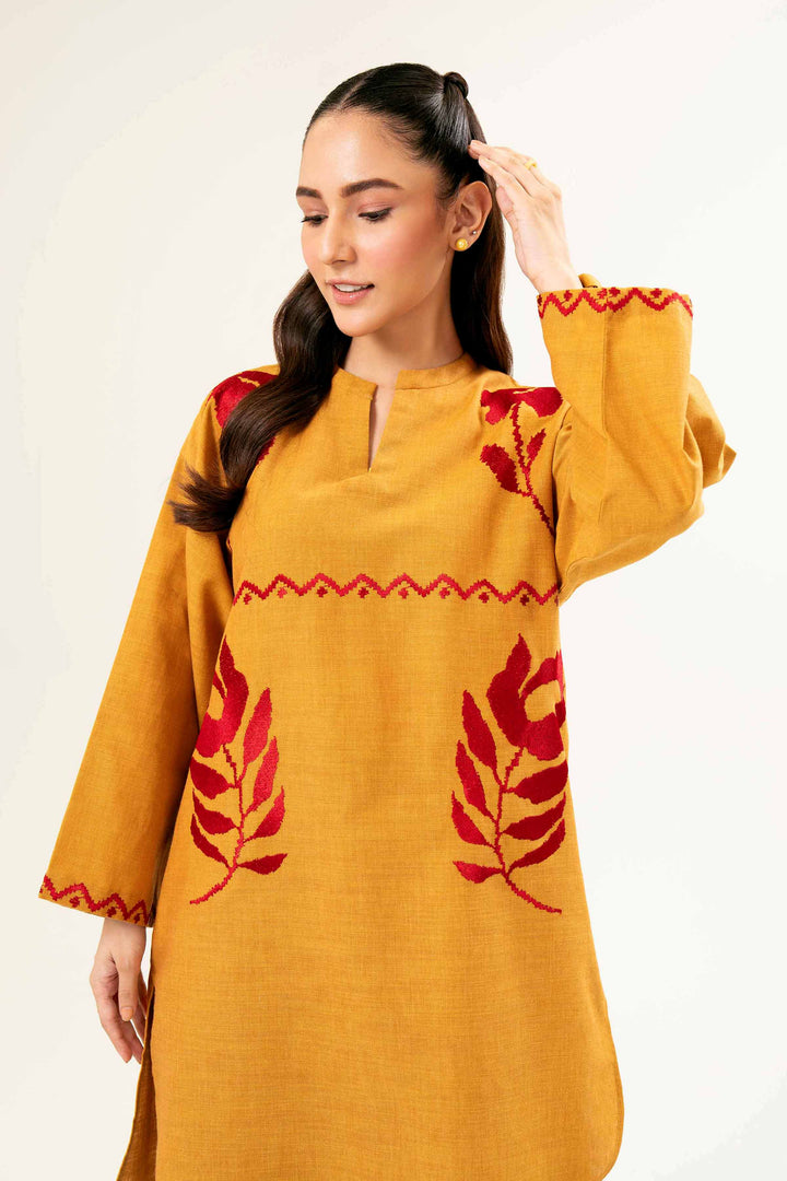 Embroidered Mustard Yarn Dyed Tunic