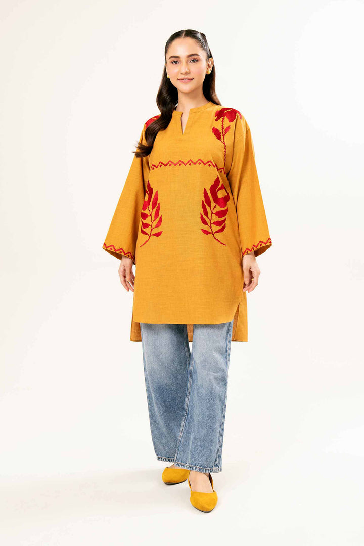 Embroidered Mustard Yarn Dyed Tunic