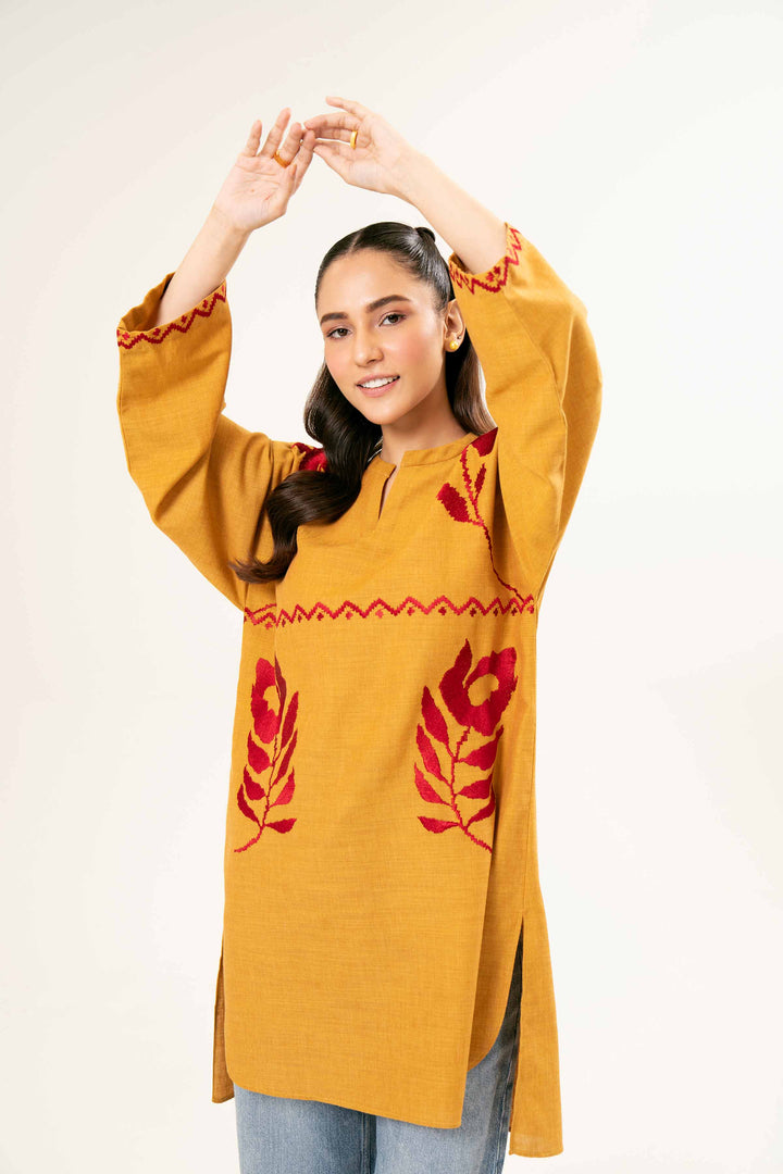 Embroidered Mustard Yarn Dyed Tunic