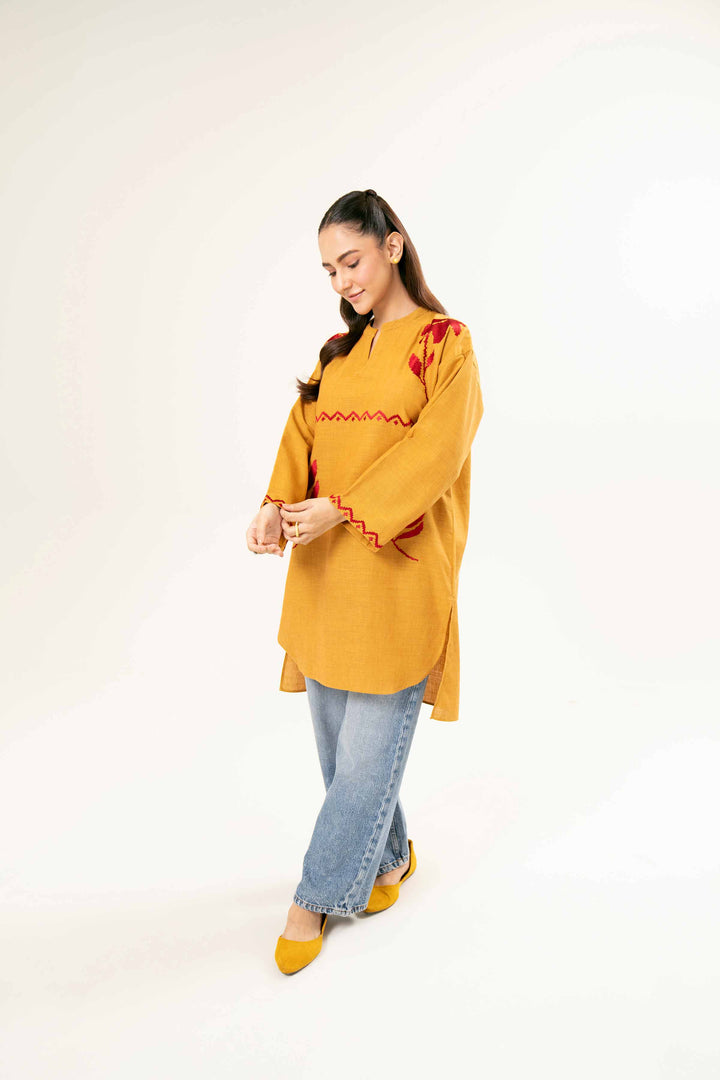 Embroidered Mustard Yarn Dyed Tunic