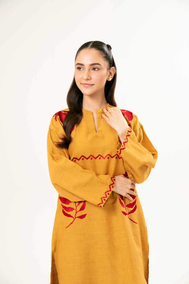 Embroidered Mustard Yarn Dyed Tunic