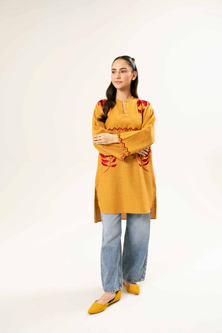 Embroidered Mustard Yarn Dyed Tunic