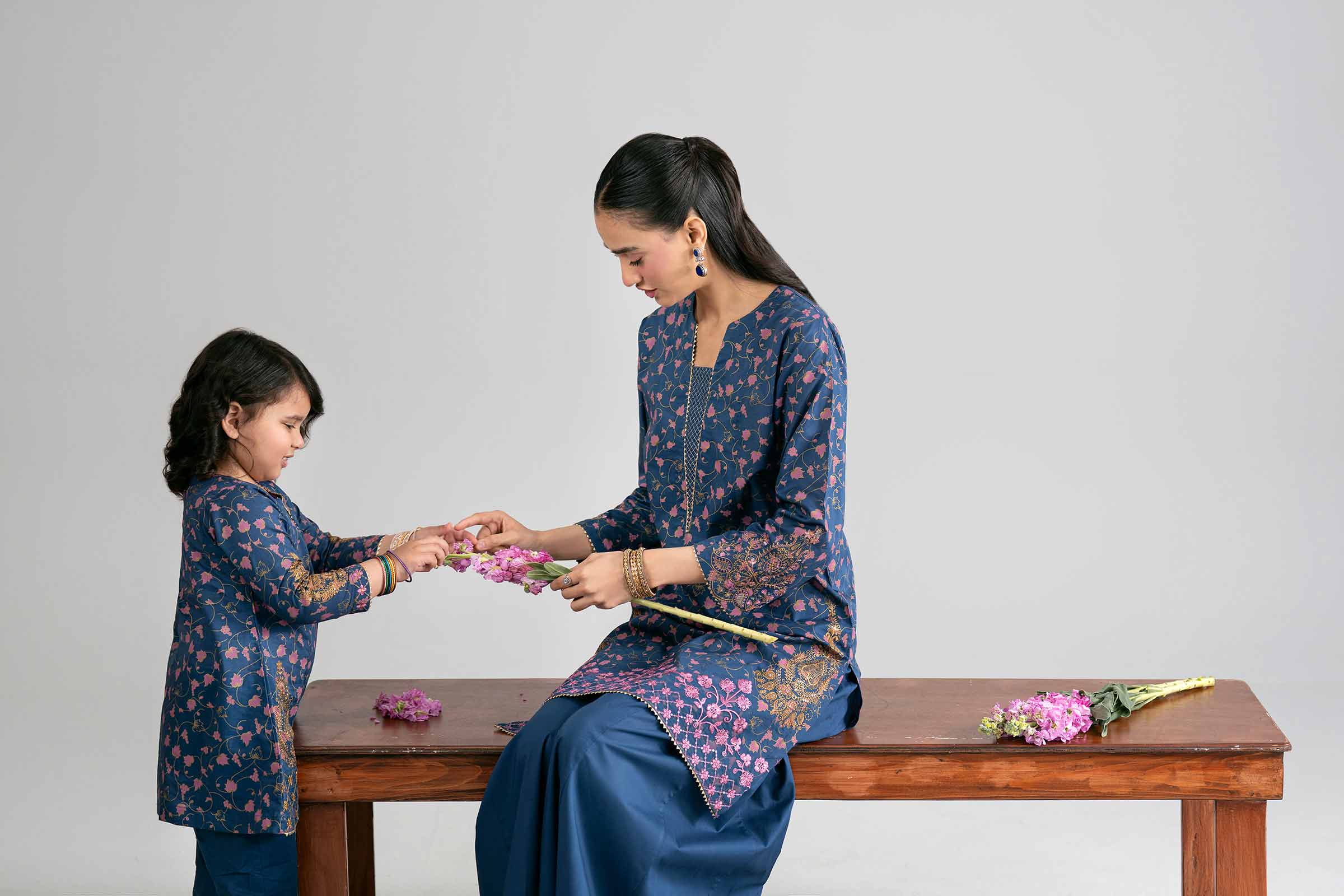 2 Piece - Printed Embroidered Suit - PMD26-04 D