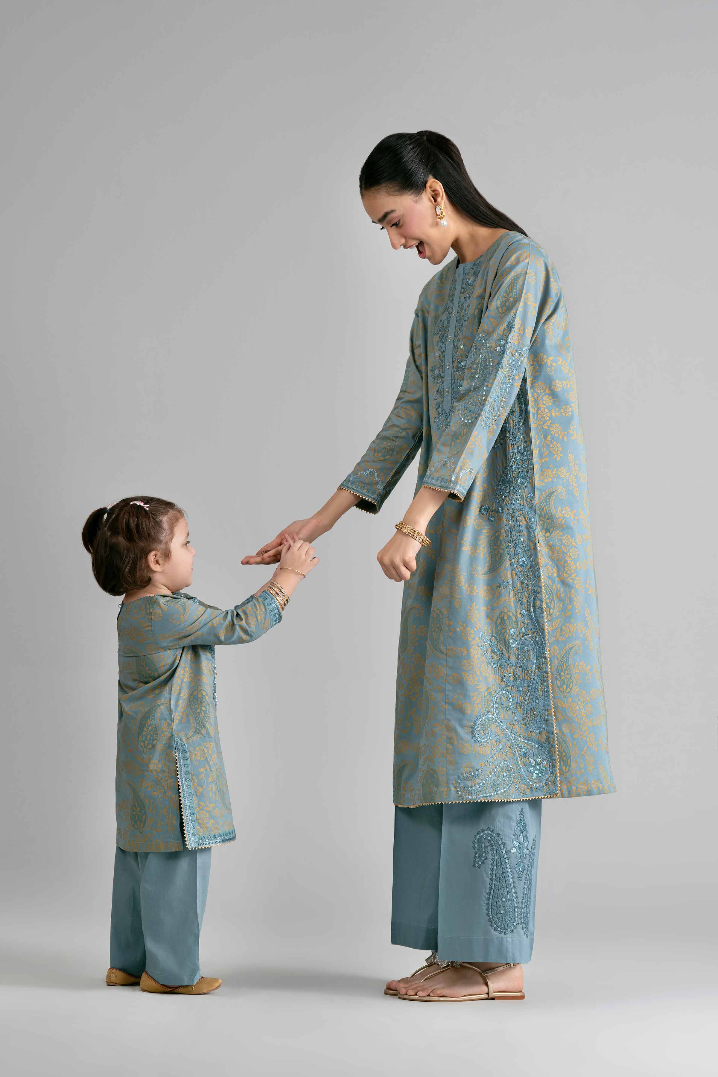 2 Piece - Printed Embroidered Suit - PMD26-05 D