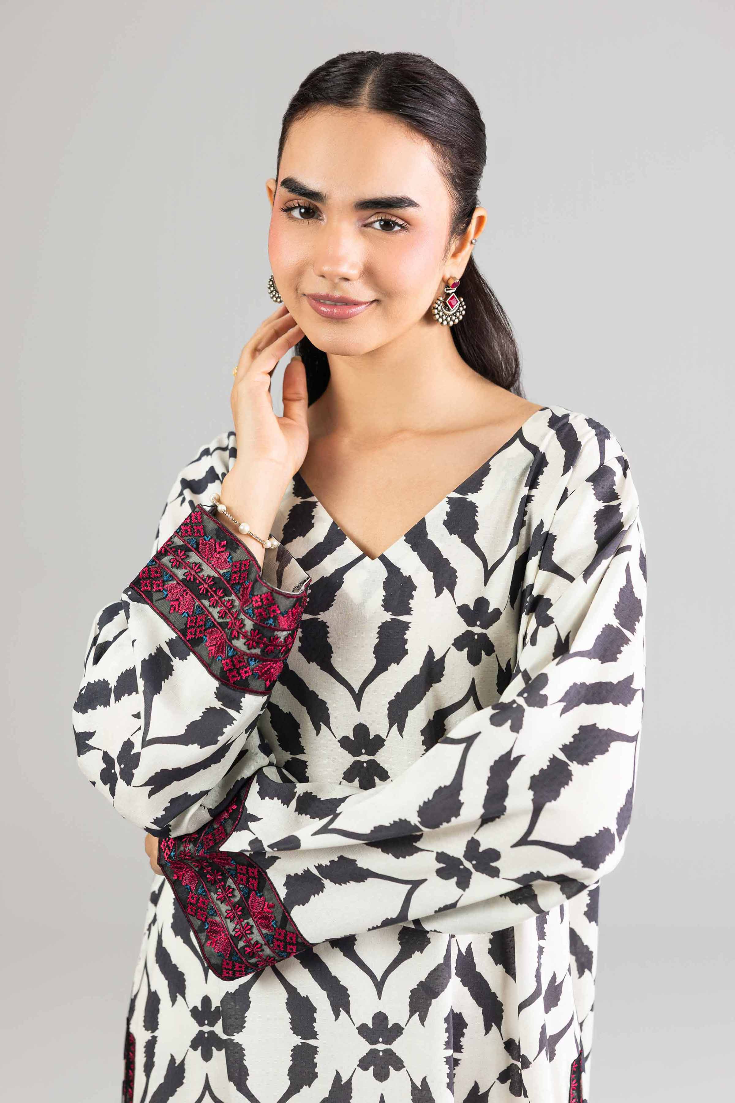 Printed Embroidered Dress - FE26-48