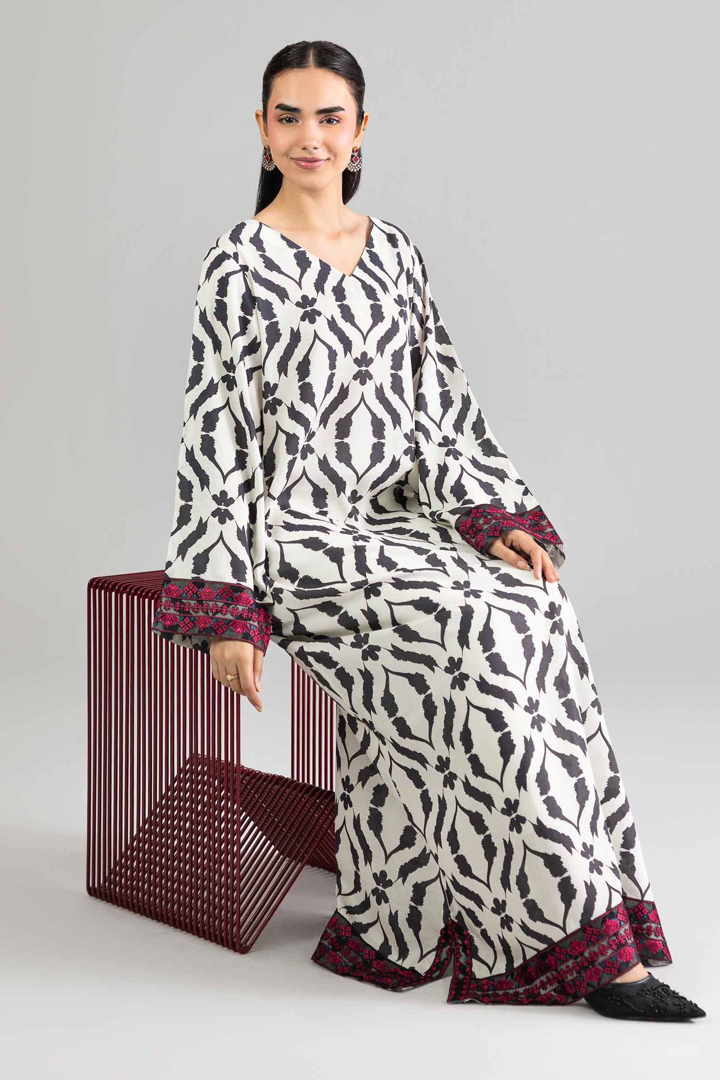 Printed Embroidered Dress - FE26-48