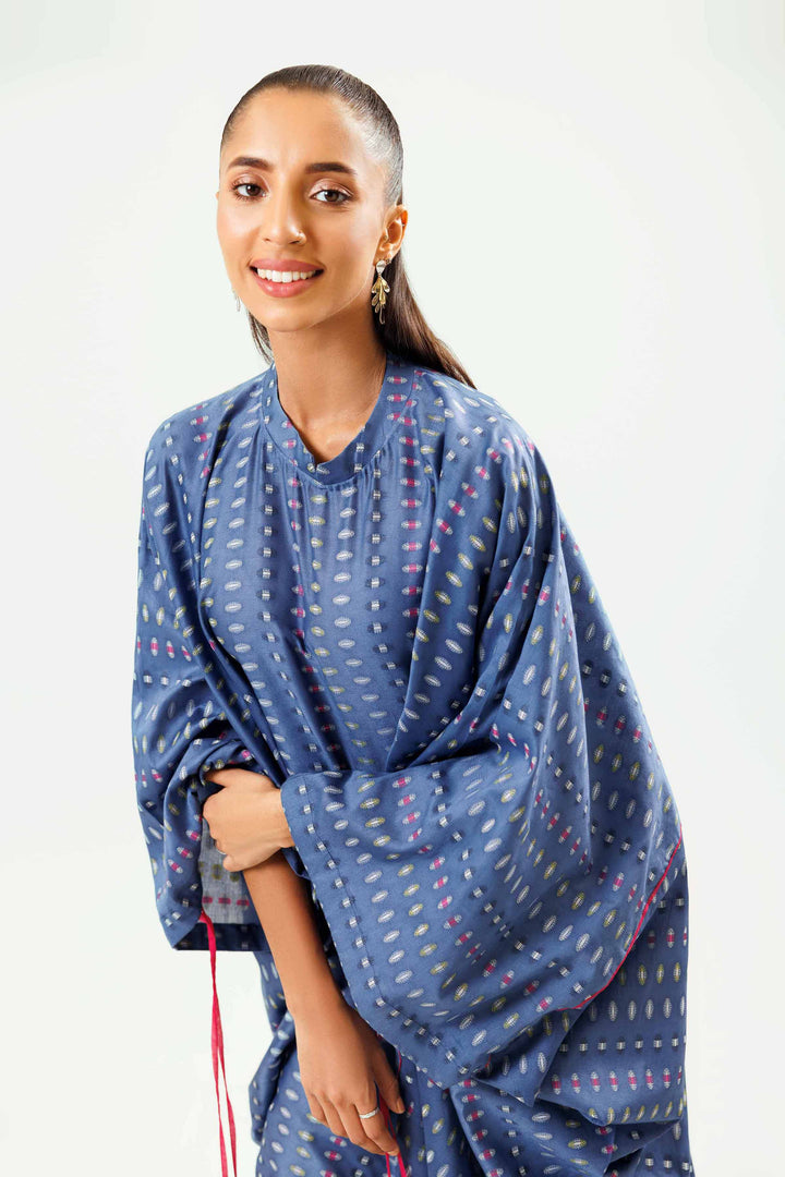 1 Piece Navy Basic Jacquard Winter Kaftan