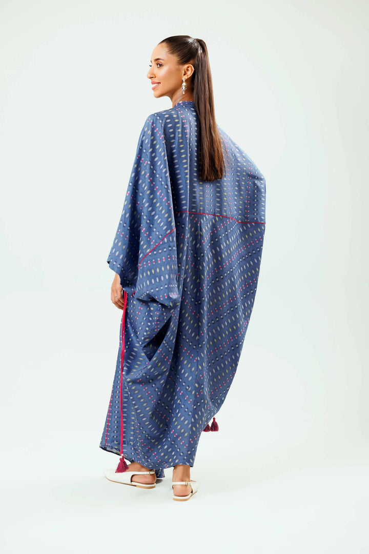 1 Piece Navy Basic Jacquard Winter Kaftan