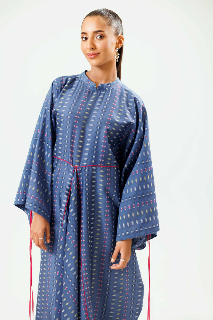 1 Piece Navy Basic Jacquard Winter Kaftan