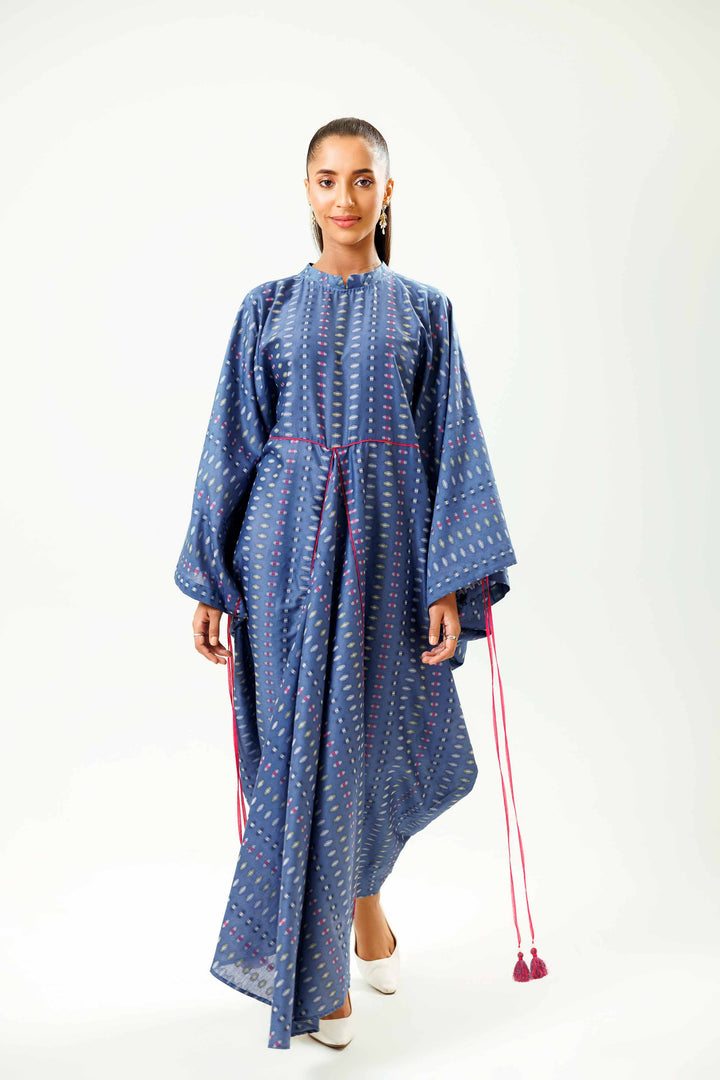 1 Piece Navy Basic Jacquard Winter Kaftan