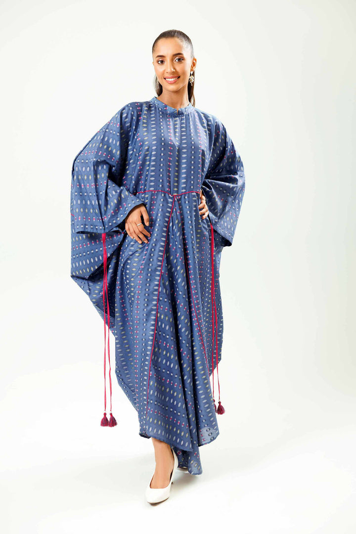 1 Piece Navy Basic Jacquard Winter Kaftan