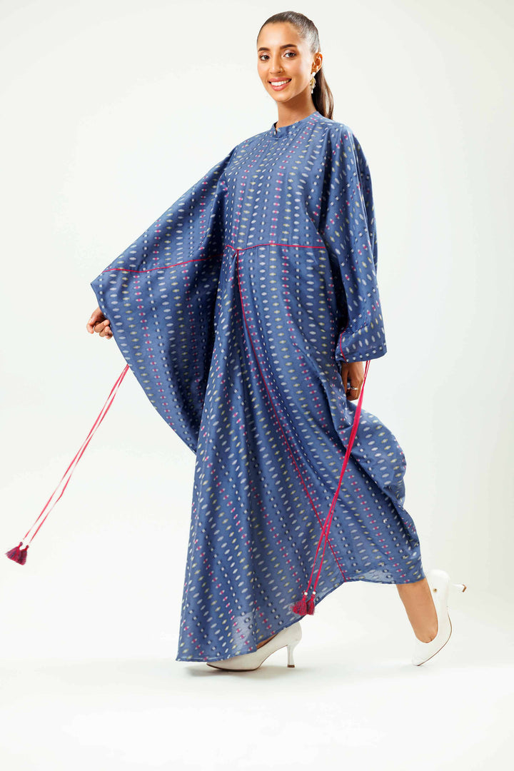 1 Piece Navy Basic Jacquard Winter Kaftan