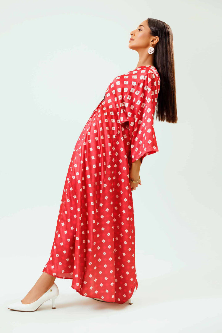 1 Piece Coral Silk Winter Printed Dress