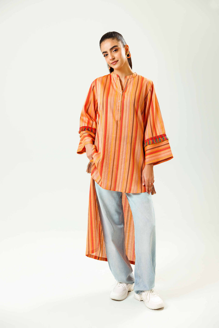 1 Piece Printed Orange Jacquard Winter Shirt