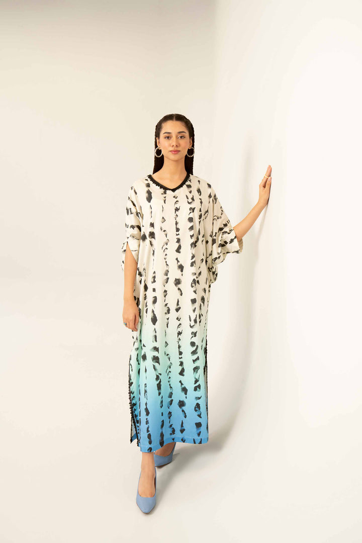 Printed Beige Winter Satin Kaftan