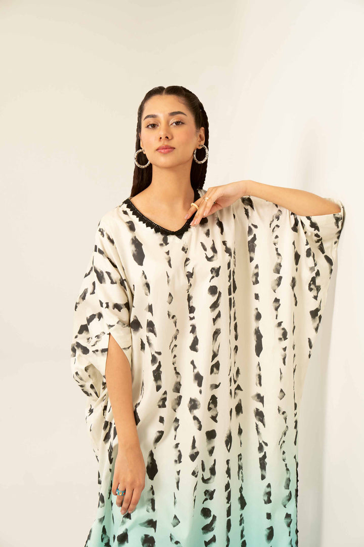 Printed Beige Winter Satin Kaftan