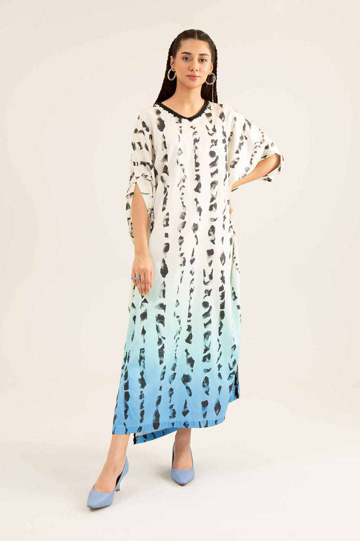 Printed Beige Winter Satin Kaftan