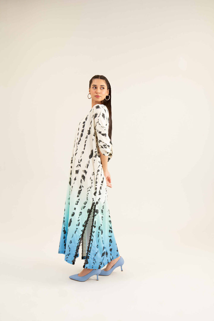 Printed Beige Winter Satin Kaftan