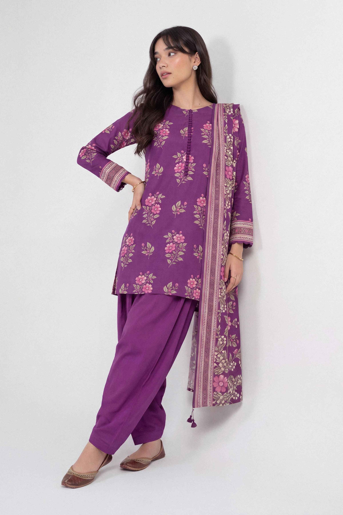 3 Piece - Dyed Printed Loose Fabric - 42604046 for Women - Fredoom To Buy Collection | Nishat | Shop Online