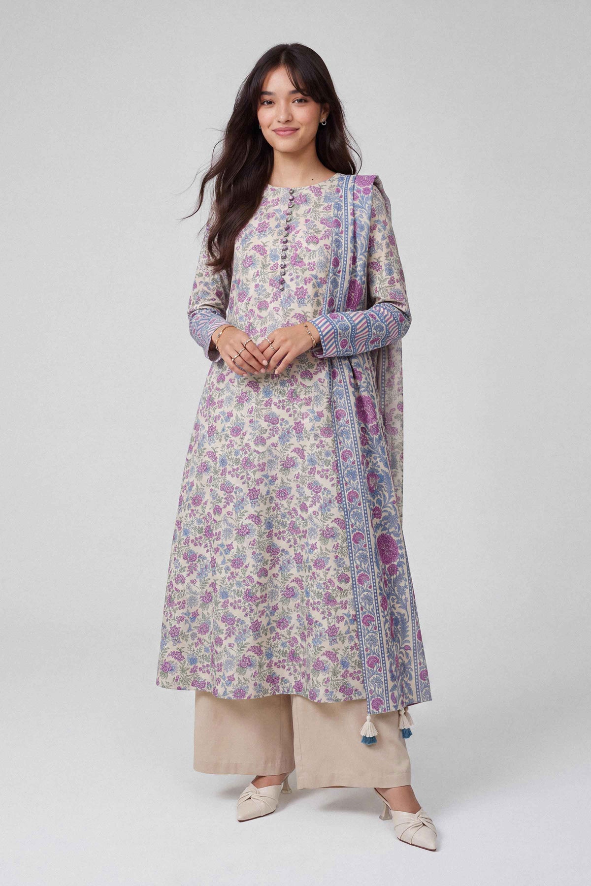 3 Piece - Dyed Printed Loose Fabric - 42604049 for Women - Fredoom To Buy Collection | Nishat | Shop Online