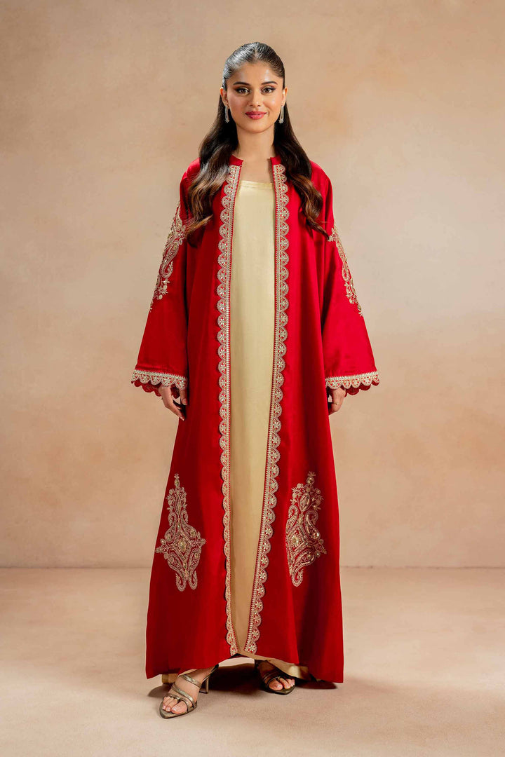 Embroidered Red Fancy Polyester Gown