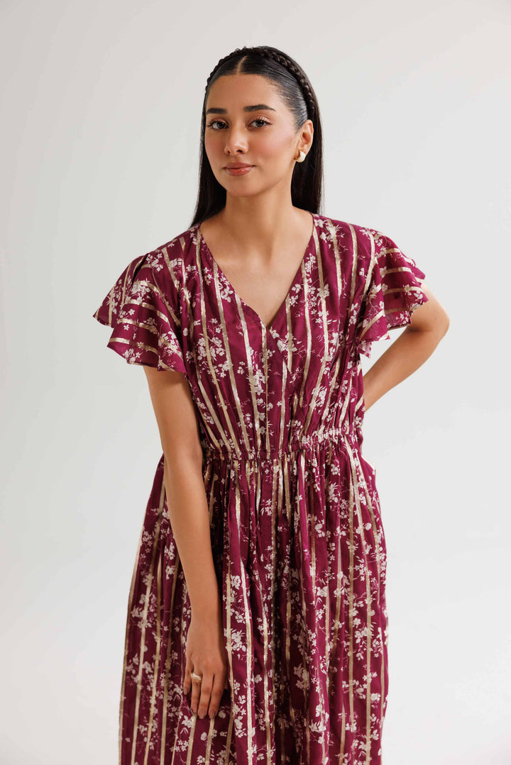 Printed Monar Gold Plum Winter Dress