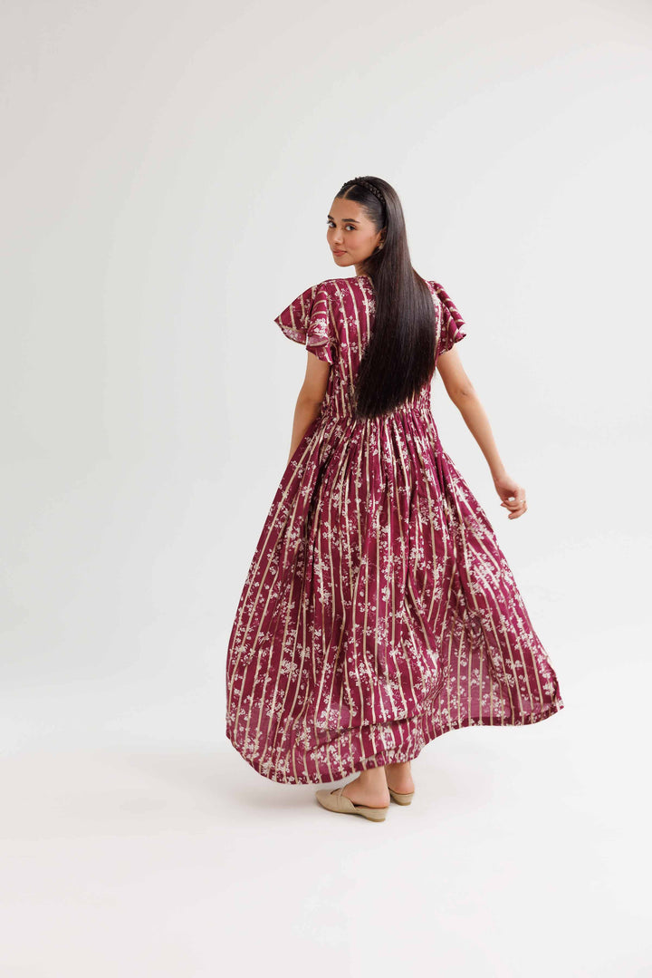 Printed Monar Gold Plum Winter Dress