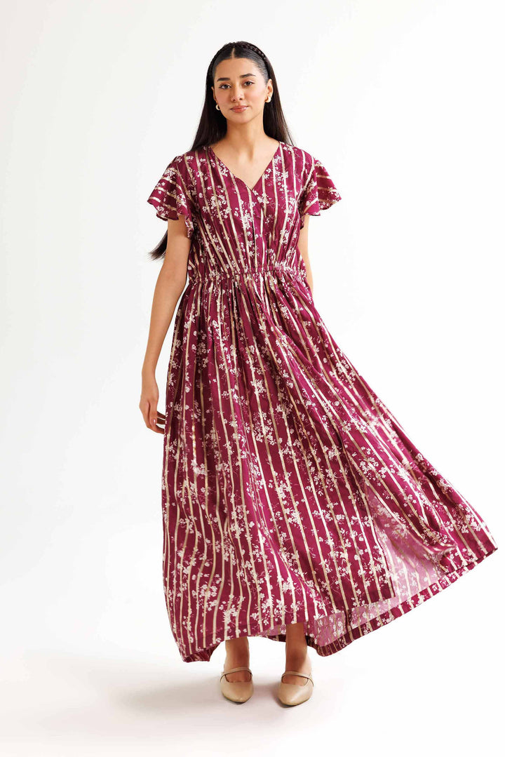 Printed Monar Gold Plum Winter Dress