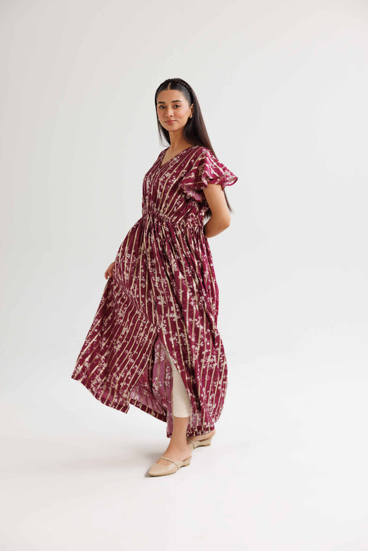 Printed Monar Gold Plum Winter Dress