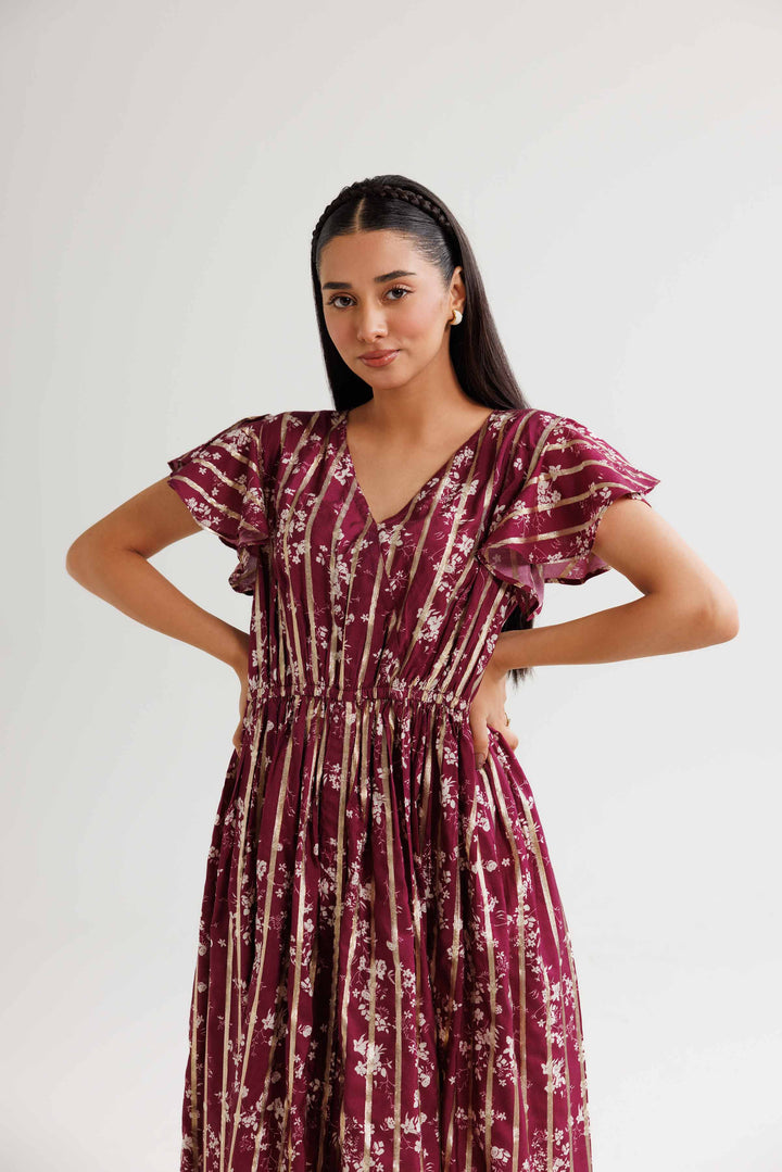 Printed Monar Gold Plum Winter Dress